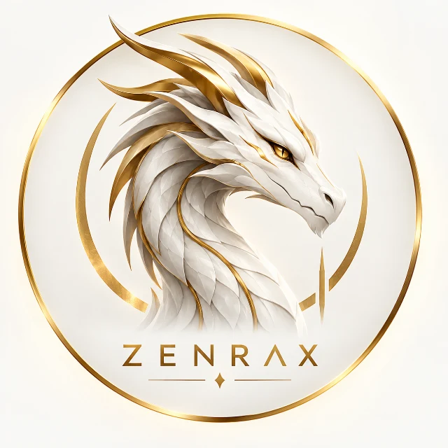 Zenrax emblem: a white and gold dragon head inside a gold ring